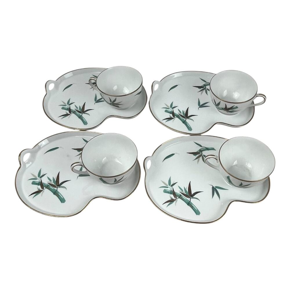Noritake China Japan Snack Tray and Tea Cups Set of 4 Bamboo